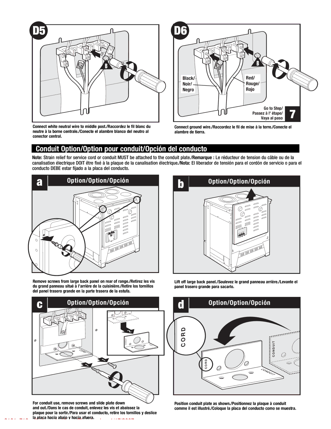 Maytag 8101P716-60 manual Conduit Option/Option pour conduit/Opción del conducto, Option/Option/Opción 