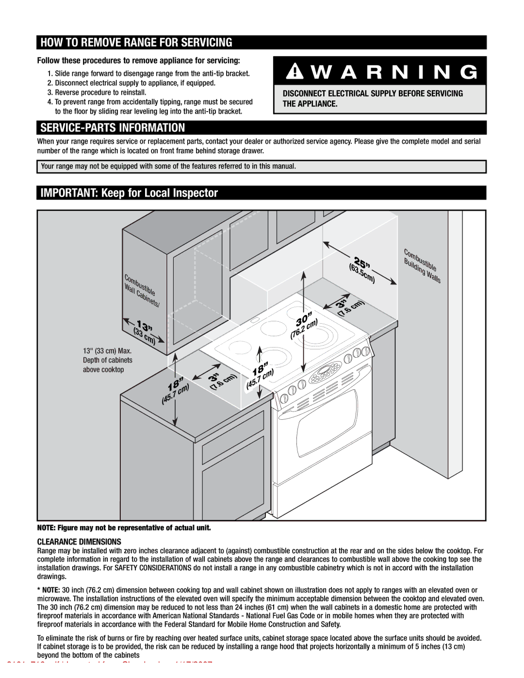 Maytag 8101P716-60 manual SERVICE-PARTS Information, Important Keep for Local Inspector, Clearance Dimensions 