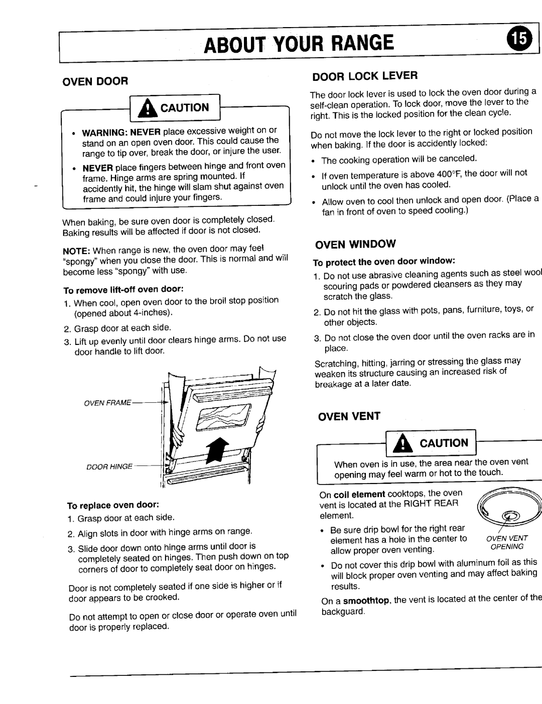 Maytag 8111P375-60 important safety instructions Oven Window, Oven Door, Door Lock Lever, Oven Vent 