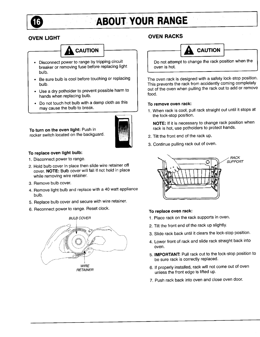 Maytag 8111P375-60 Idaboutyourrange, To turn on the oven light Push, Oven Racks, To remove oven rack, To replace oven rack 