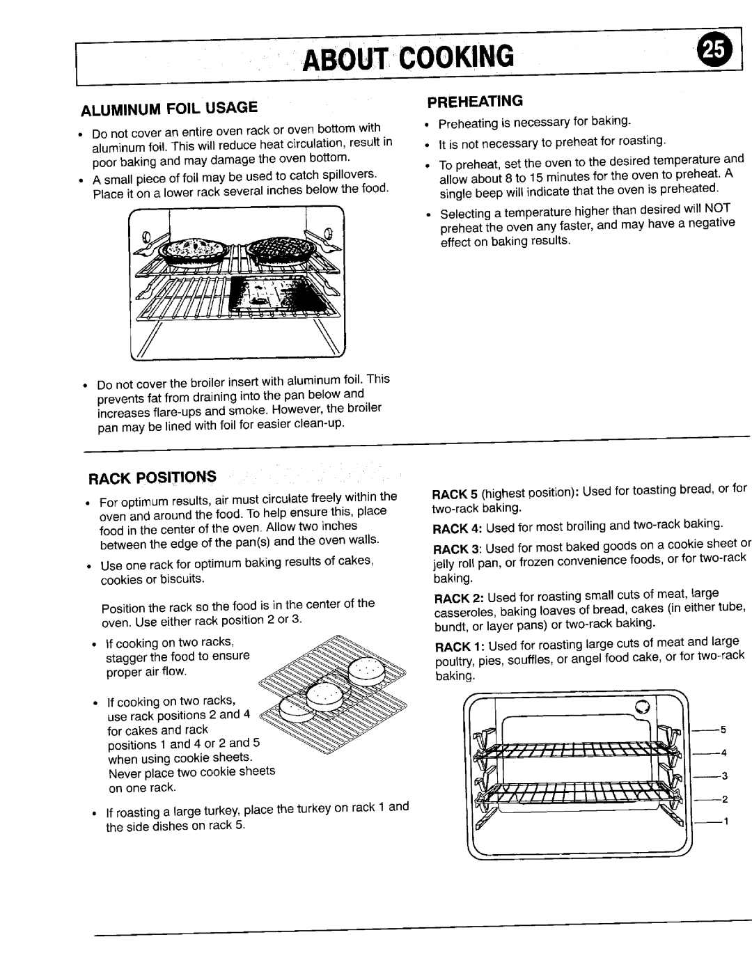 Maytag 8111P375-60 important safety instructions Aluminum Foil Usage, Preheating, Rack Positions 