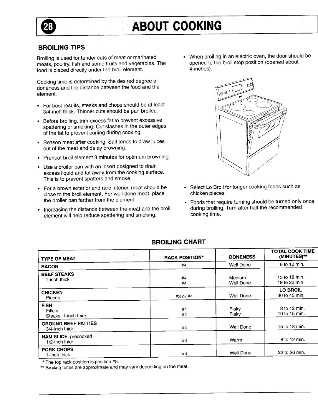 Maytag 8111P375-60 important safety instructions Broiling Tips, Broiling Chart 