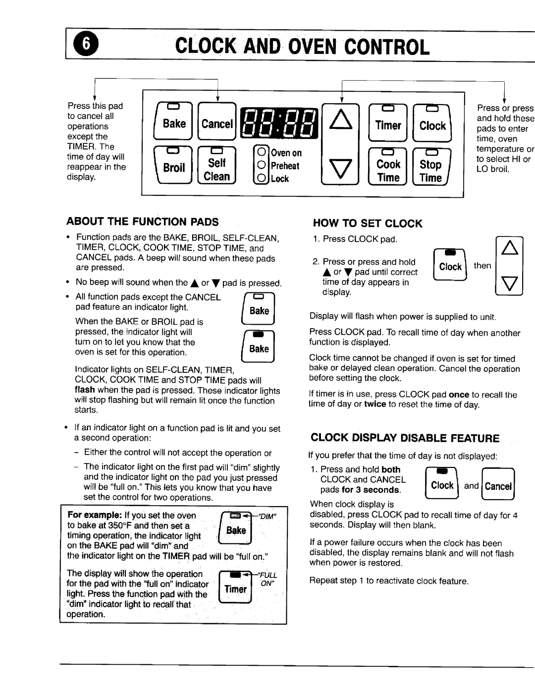 Maytag 8111P375-60 IUP Clockandovencontrol, About the Function Pads, HOW to SET Clock, Clock Displaydisable Feature 