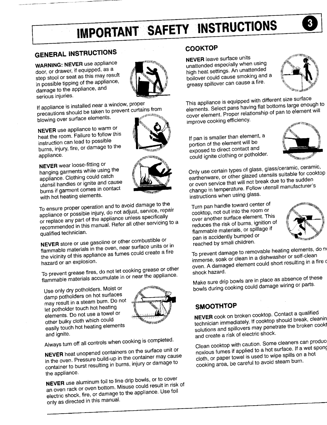 Maytag 8111P375-60 important safety instructions I Importantsafe Instructions, General Instructions, Cooktop, Smoothtop 