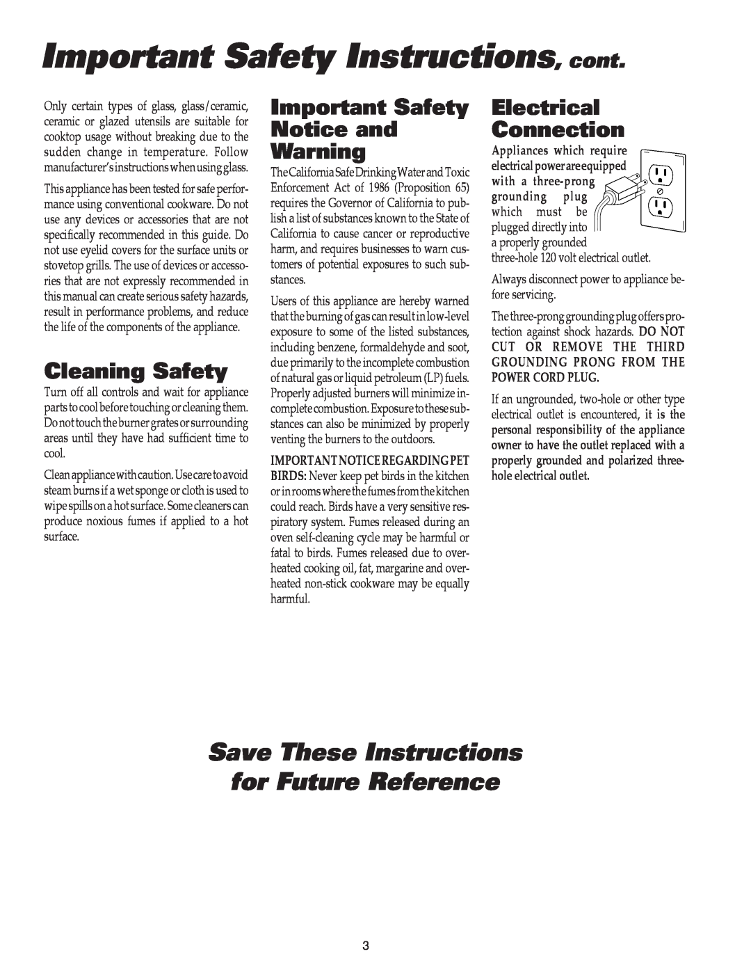 Maytag 8111P504-60 Important Safety Instructions, cont, Save These Instructions for Future Reference, Cleaning Safety 