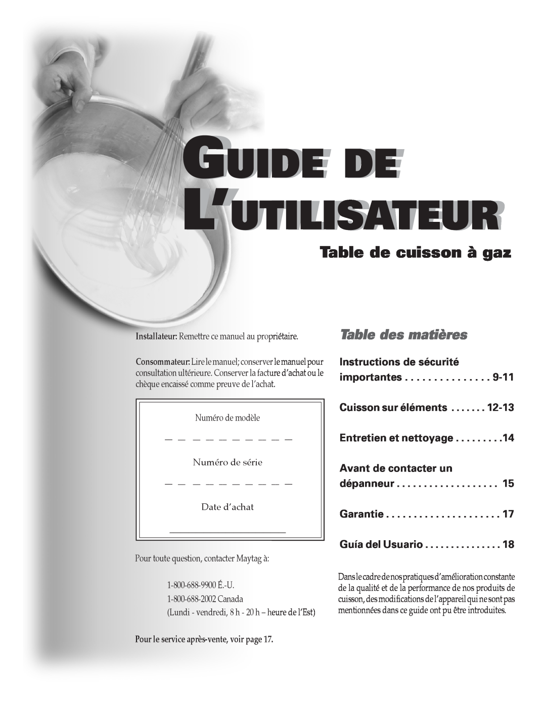 Maytag 8111P504-60 Guide De L’Utilisateur, Table de cuisson à gaz, Guía del Usuario, Table des matières 