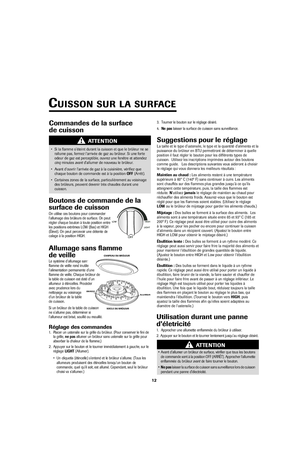 Maytag 8111P536-60 important safety instructions Cuisson SUR LA Surface 