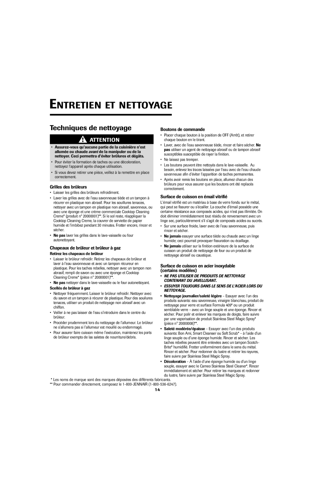 Maytag 8111P536-60 important safety instructions Entretien ET Nettoyage, Techniques de nettoyage 