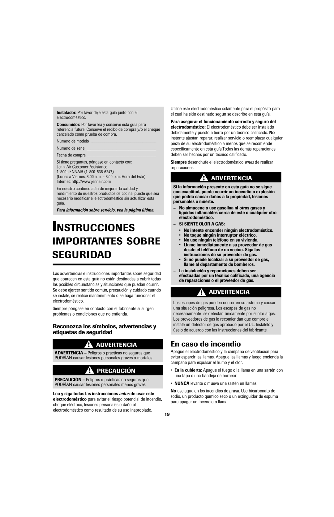 Maytag 8111P536-60 important safety instructions Instrucciones Importantes Sobre Seguridad, En caso de incendio 