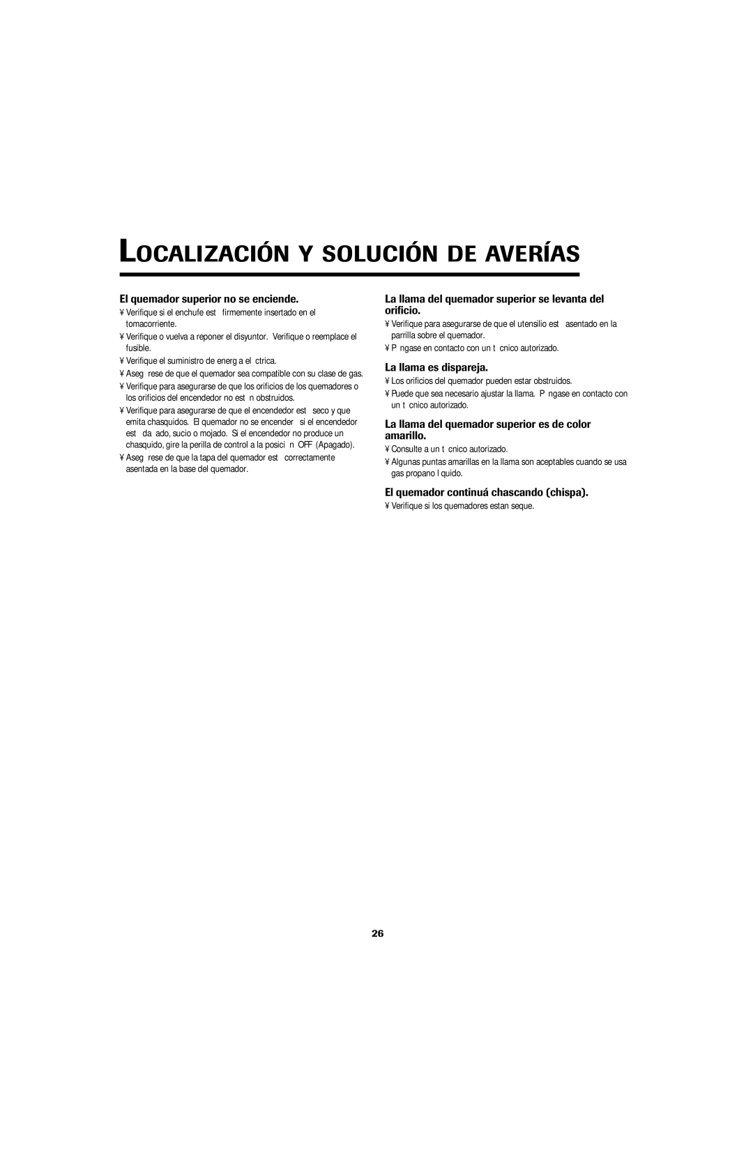 Maytag 8111P536-60 important safety instructions Localización Y Solución DE Averías, El quemador superior no se enciende 