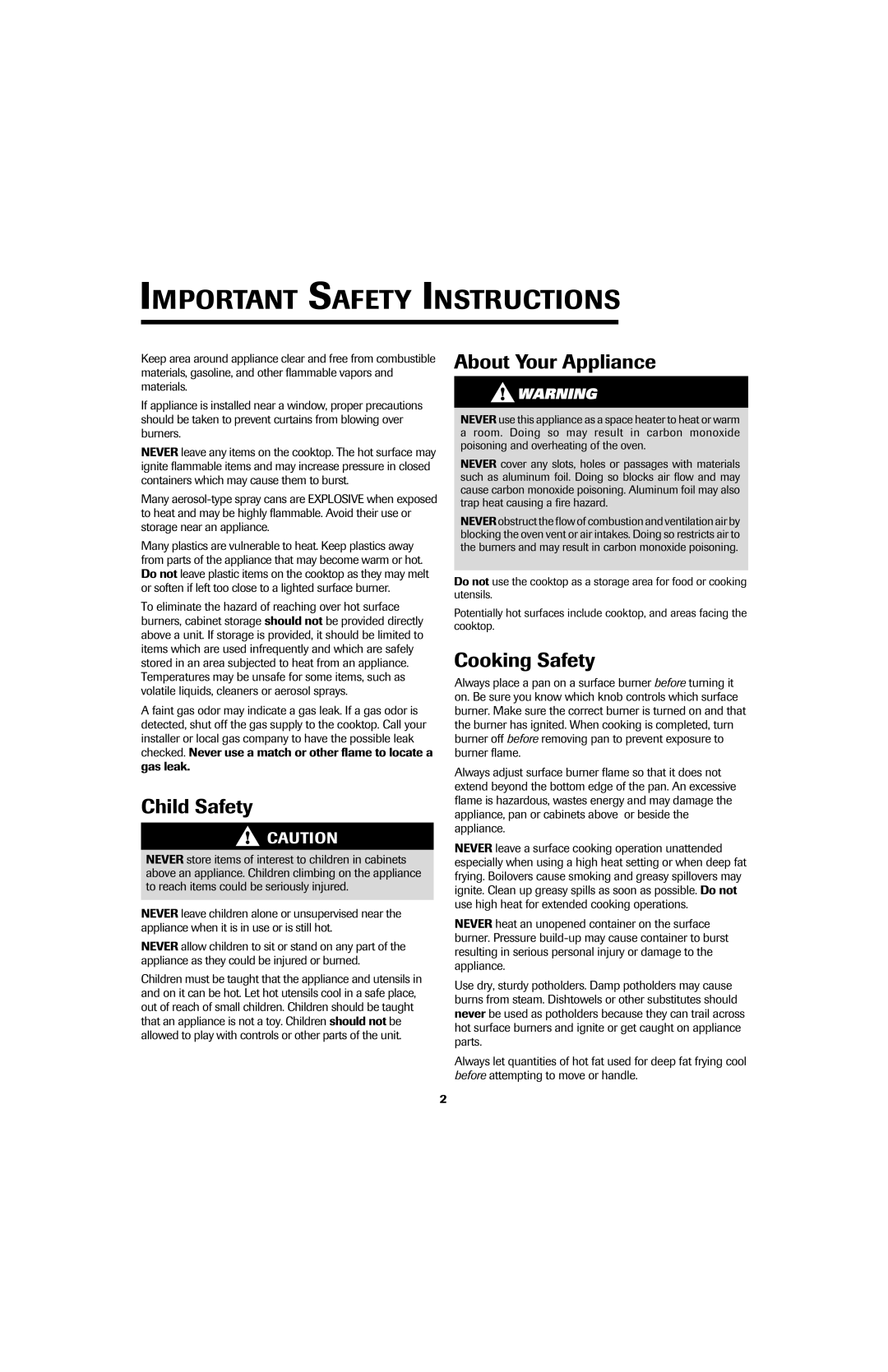 Maytag 8111P536-60 Important Safety Instructions, About Your Appliance, Child Safety, Cooking Safety 