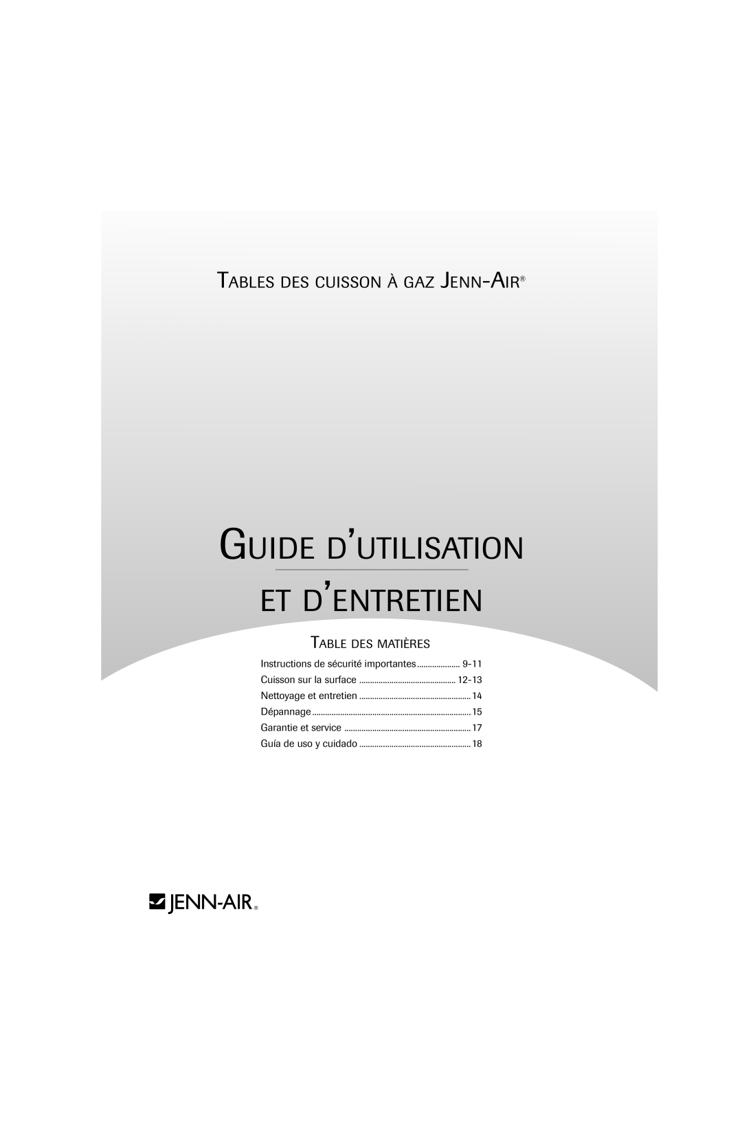 Maytag 8111P536-60 Guide D’Utilisation Et D’Entretien, Tables Des Cuisson À Gaz Jenn-Air, Table Des Matières 