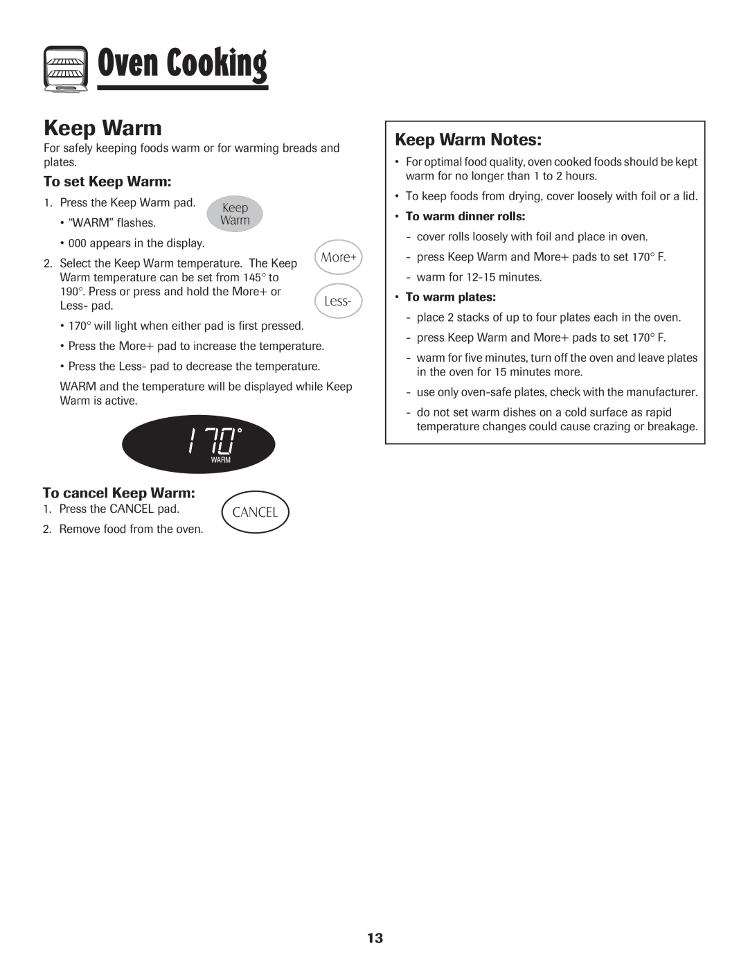 Maytag 8113P424-60 manual Keep Warm Notes, To set Keep Warm, To cancel Keep Warm 