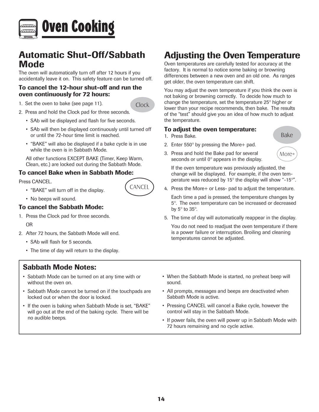 Maytag 8113P424-60 manual Automatic Shut-Off/Sabbath Mode, Adjusting the Oven Temperature, Sabbath Mode Notes 