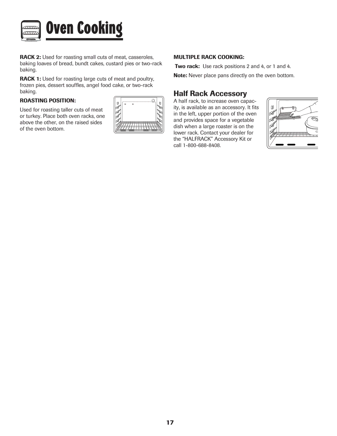 Maytag 8113P424-60 manual Half Rack Accessory, Two rack Use rack positions 2 and 4, or 1 