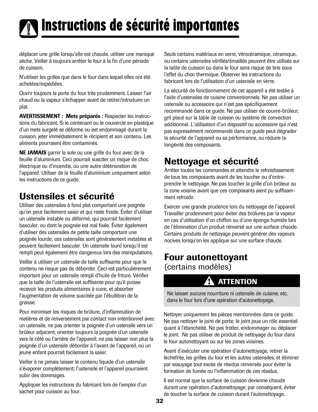 Maytag 8113P424-60 manual Ustensiles et sécurité, Nettoyage et sécurité, Four autonettoyant, Certains modles 