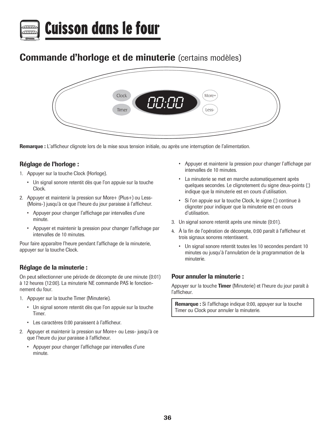 Maytag 8113P424-60 manual Cuisson dans le four, Commande d’horloge et de minuterie certains modles, Réglage de l’horloge 