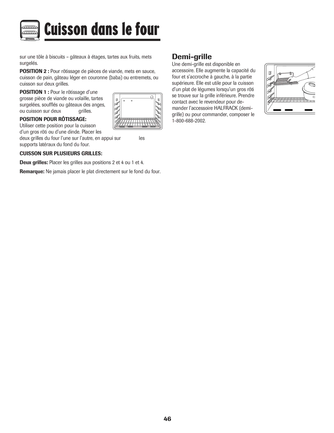 Maytag 8113P424-60 manual Demi-grille, Supports latŽraux du fond du four 