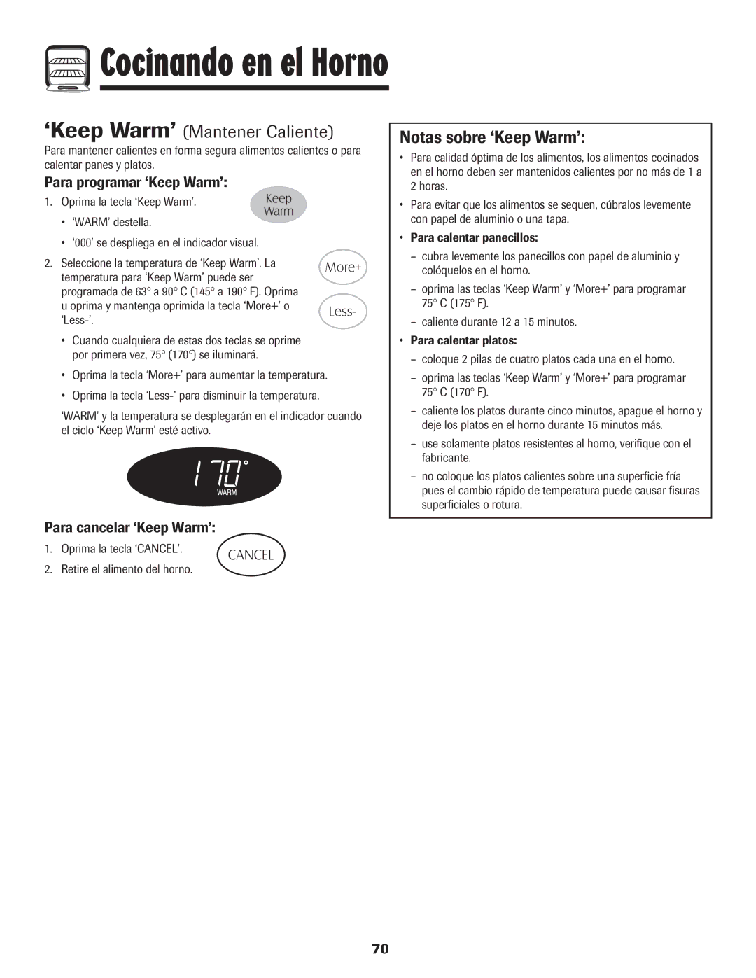 Maytag 8113P424-60 manual ‘Keep Warm’ Mantener Caliente, Notas sobre ‘Keep Warm’, Para programar ‘Keep Warm’ 