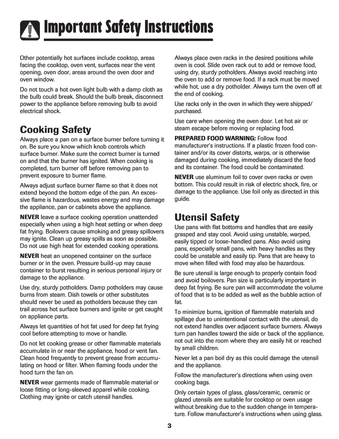 Maytag 8113P424-60 manual Cooking Safety, Utensil Safety, Important Safety Instructions 