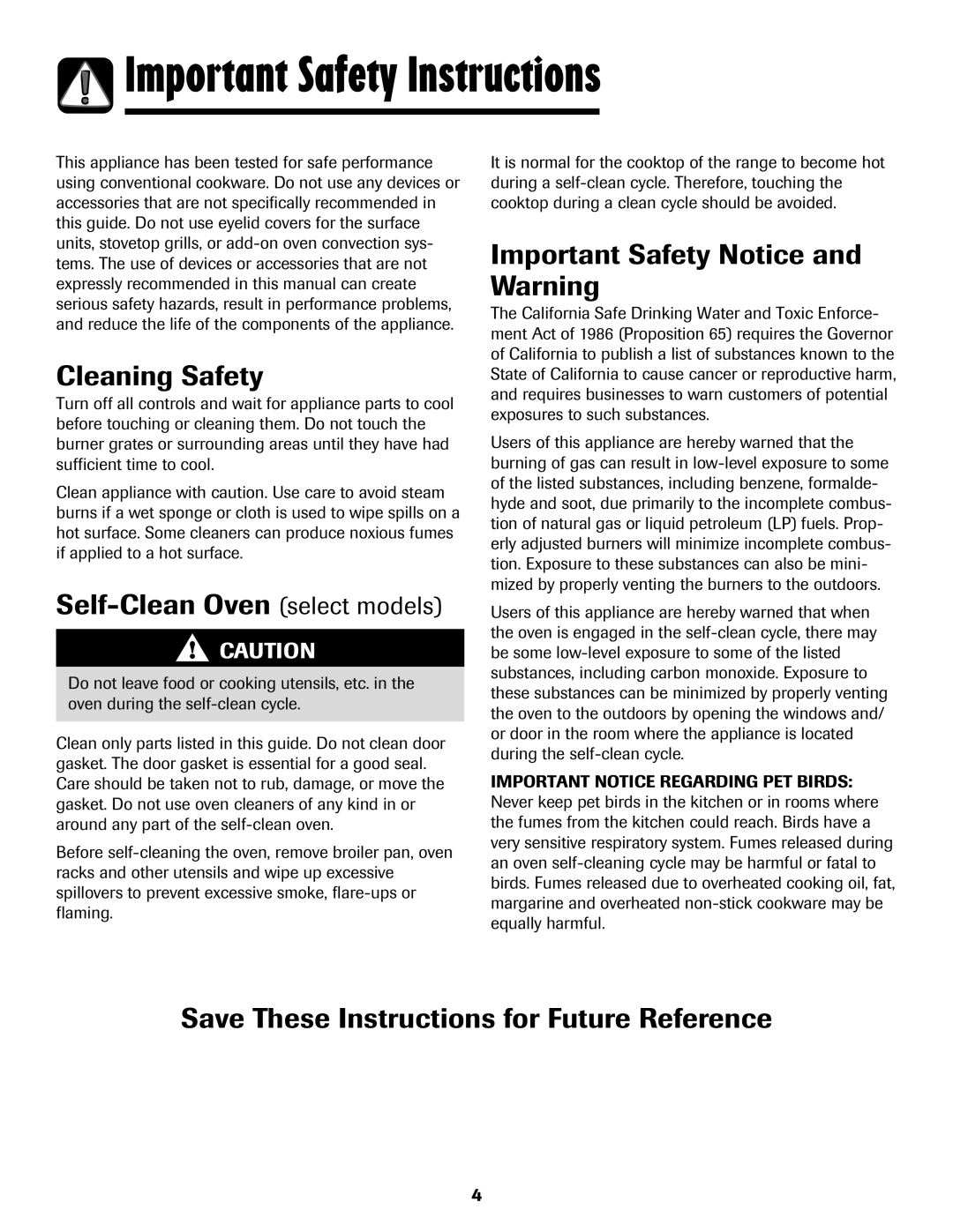 Maytag 8113P424-60 manual Cleaning Safety, Important Safety Notice and Warning, Self-Clean Oven select models 