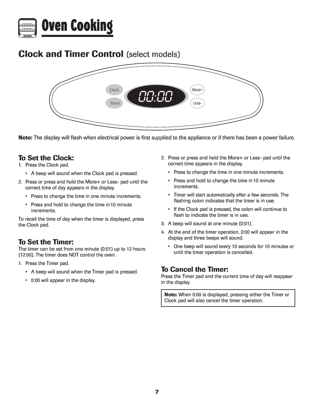 Maytag 8113P424-60 manual Oven Cooking, Clock and Timer Control select models, To Set the Clock, To Set the Timer 