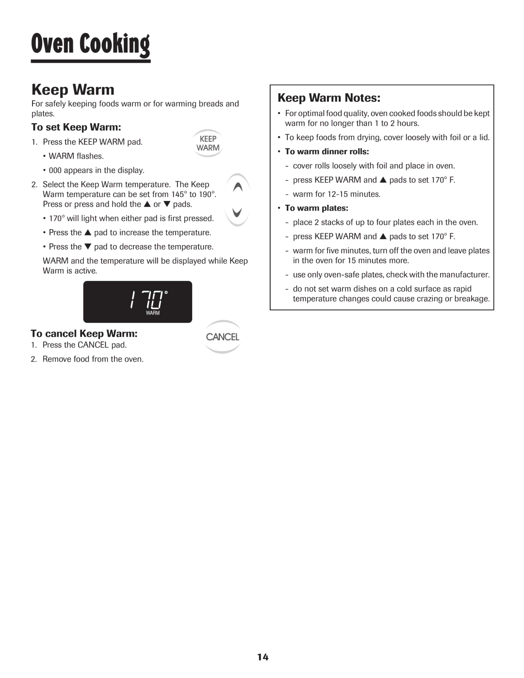 Maytag 8113P448-60 important safety instructions Keep Warm Notes, To set Keep Warm, To cancel Keep Warm 