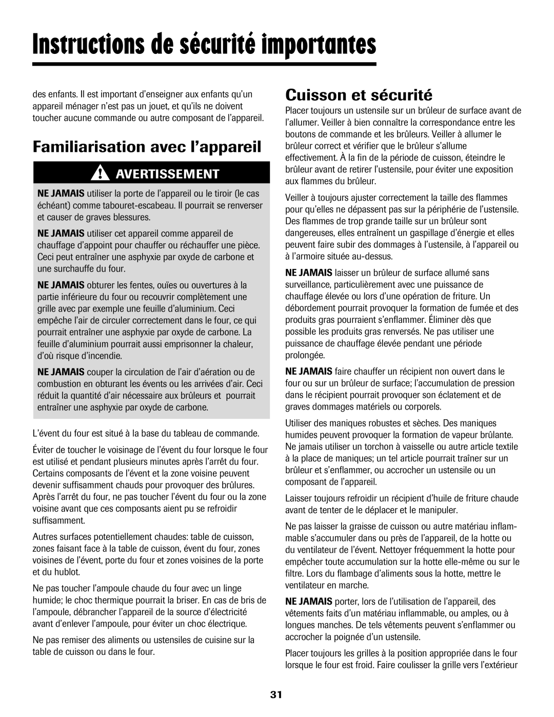 Maytag 8113P448-60 important safety instructions Familiarisation avec l’appareil, Cuisson et sécurité 