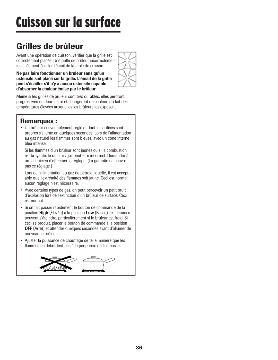 Maytag 8113P448-60 important safety instructions Grilles de brûleur, Remarques 