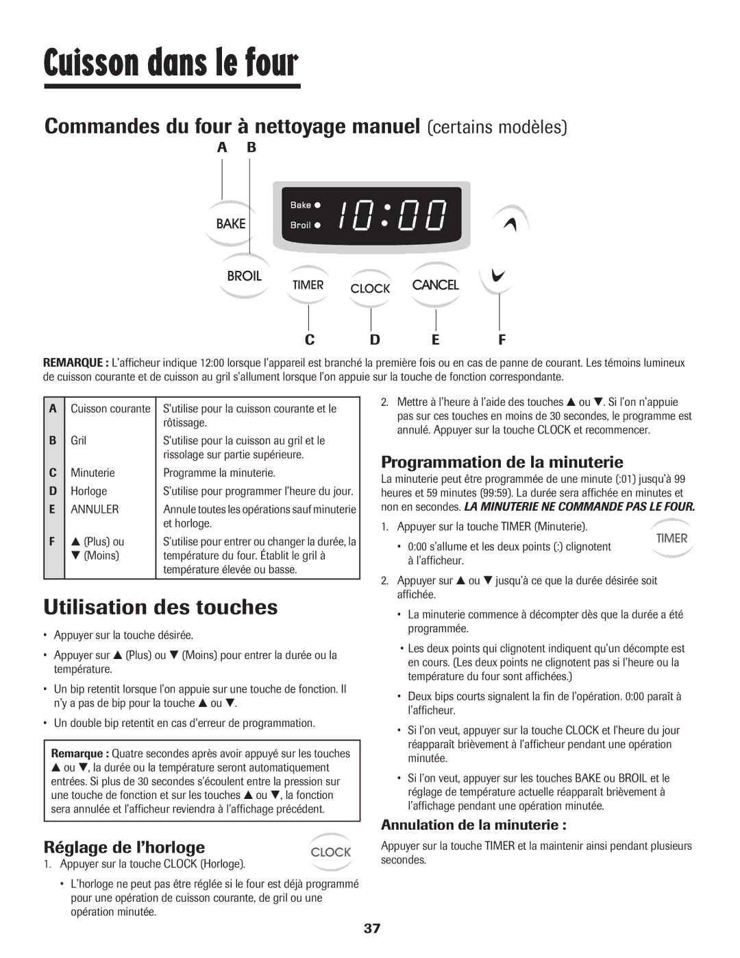 Maytag 8113P448-60 Cuisson dans le four, Commandes du four à nettoyage manuel certains modèles, Utilisation des touches 