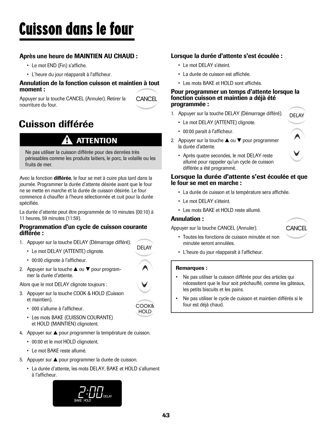 Maytag 8113P448-60 important safety instructions Cuisson différée 