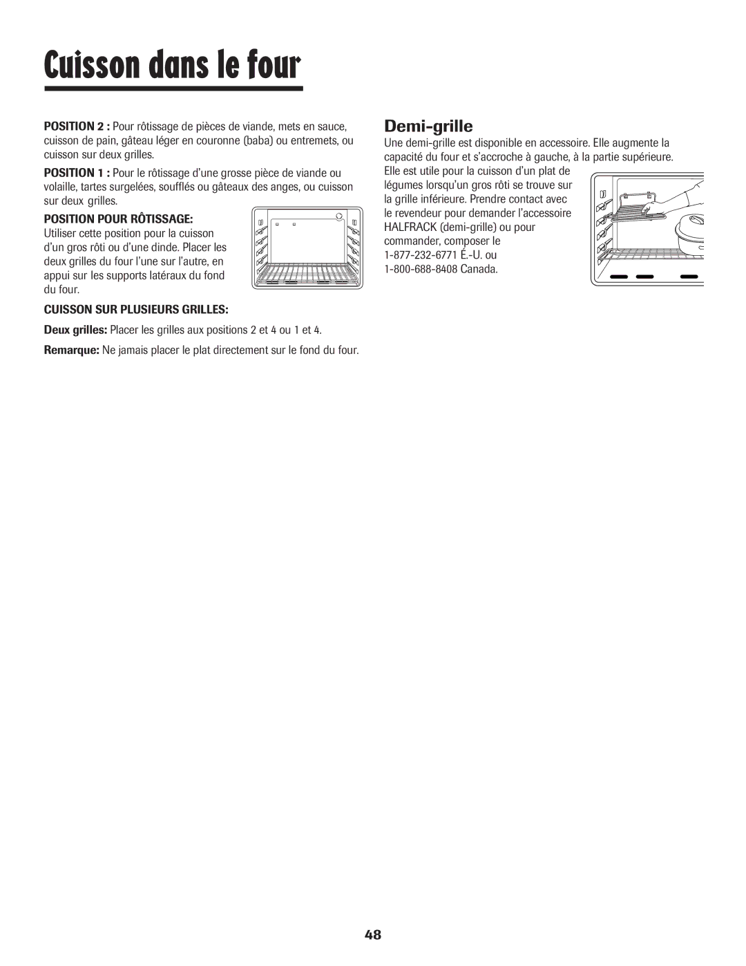 Maytag 8113P448-60 important safety instructions Demi-grille, Légumes lorsqu’un gros rôti se trouve sur, Canada 