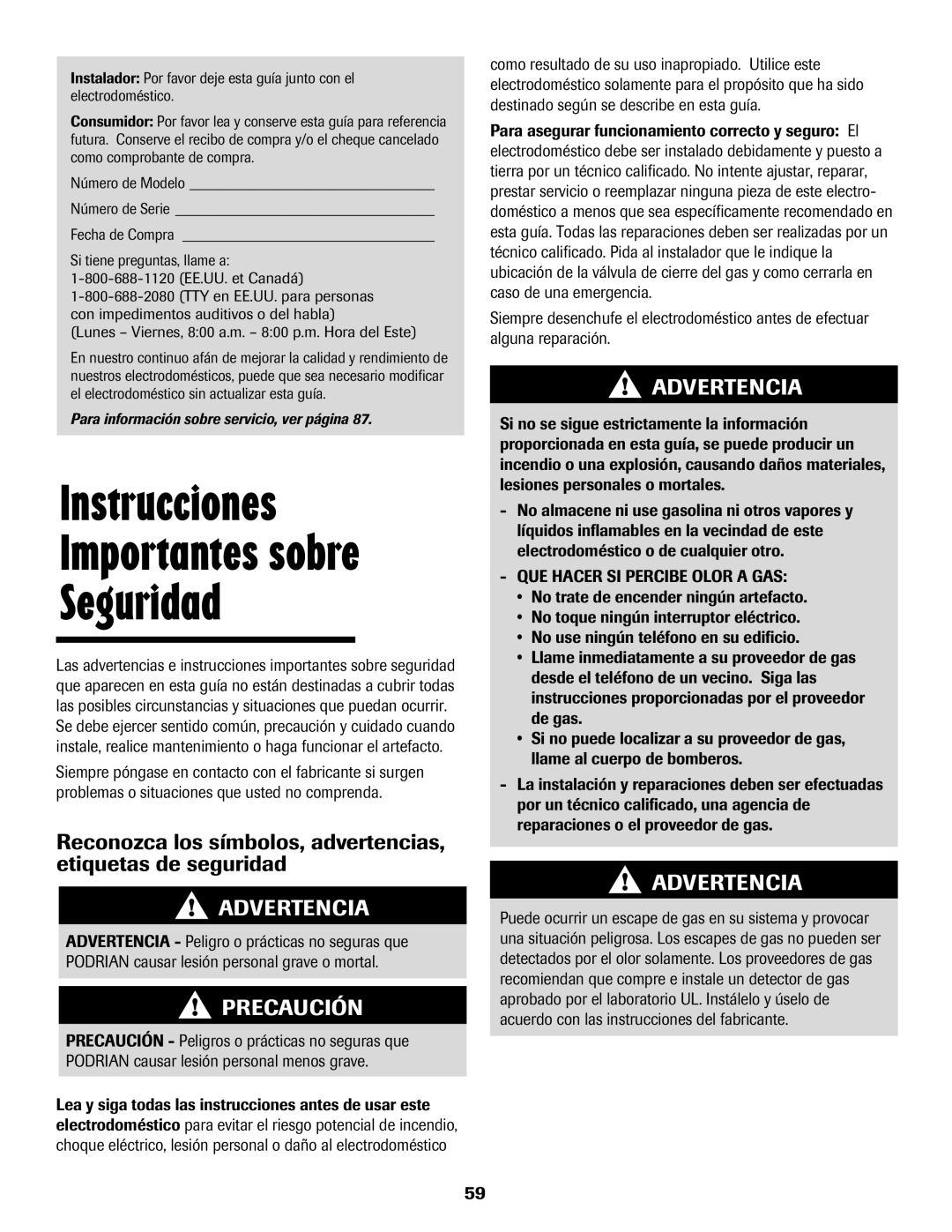 Maytag 8113P448-60 Instrucciones Importantes sobre Seguridad, Fecha de Compra Si tiene preguntas, llame a 