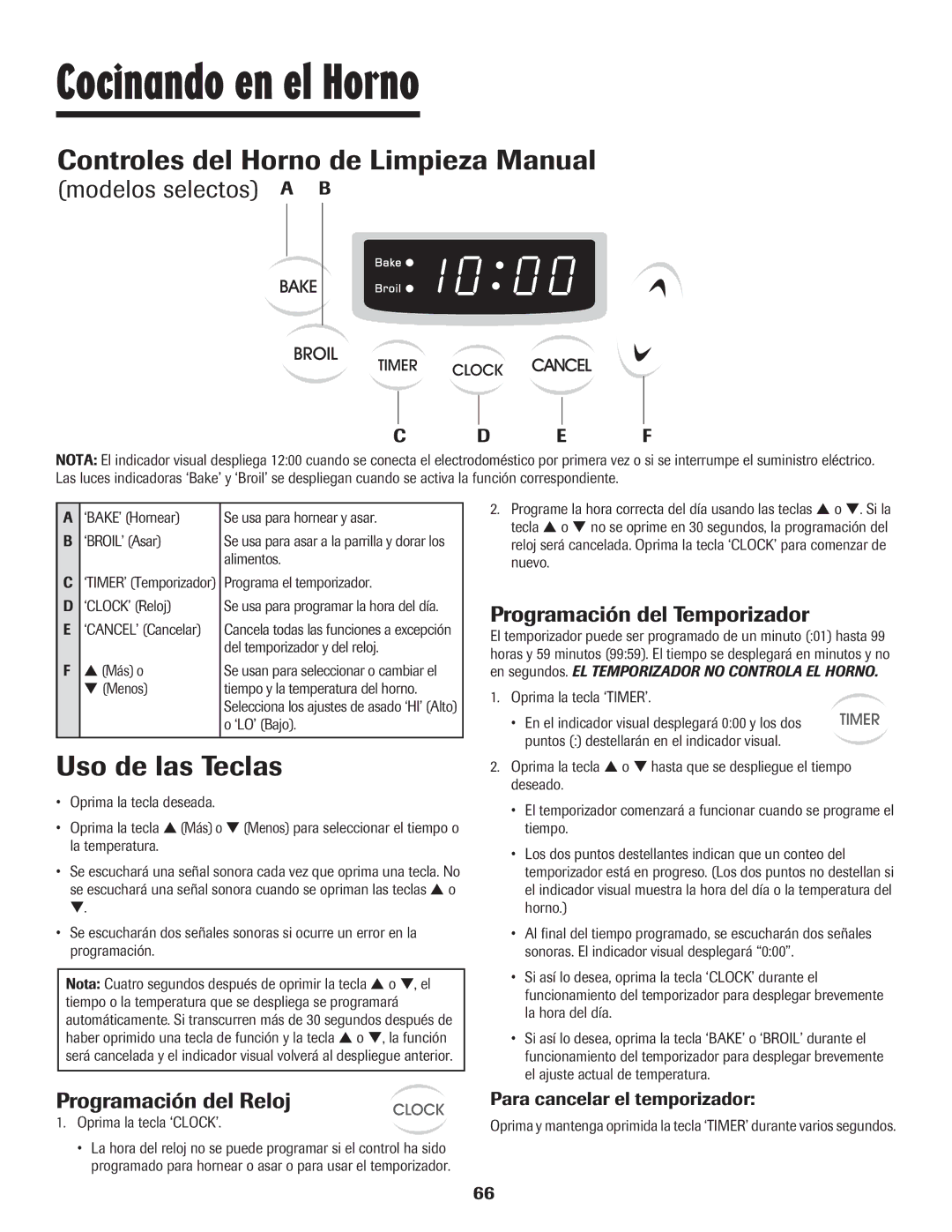 Maytag 8113P448-60 Cocinando en el Horno, Controles del Horno de Limpieza Manual, Uso de las Teclas 