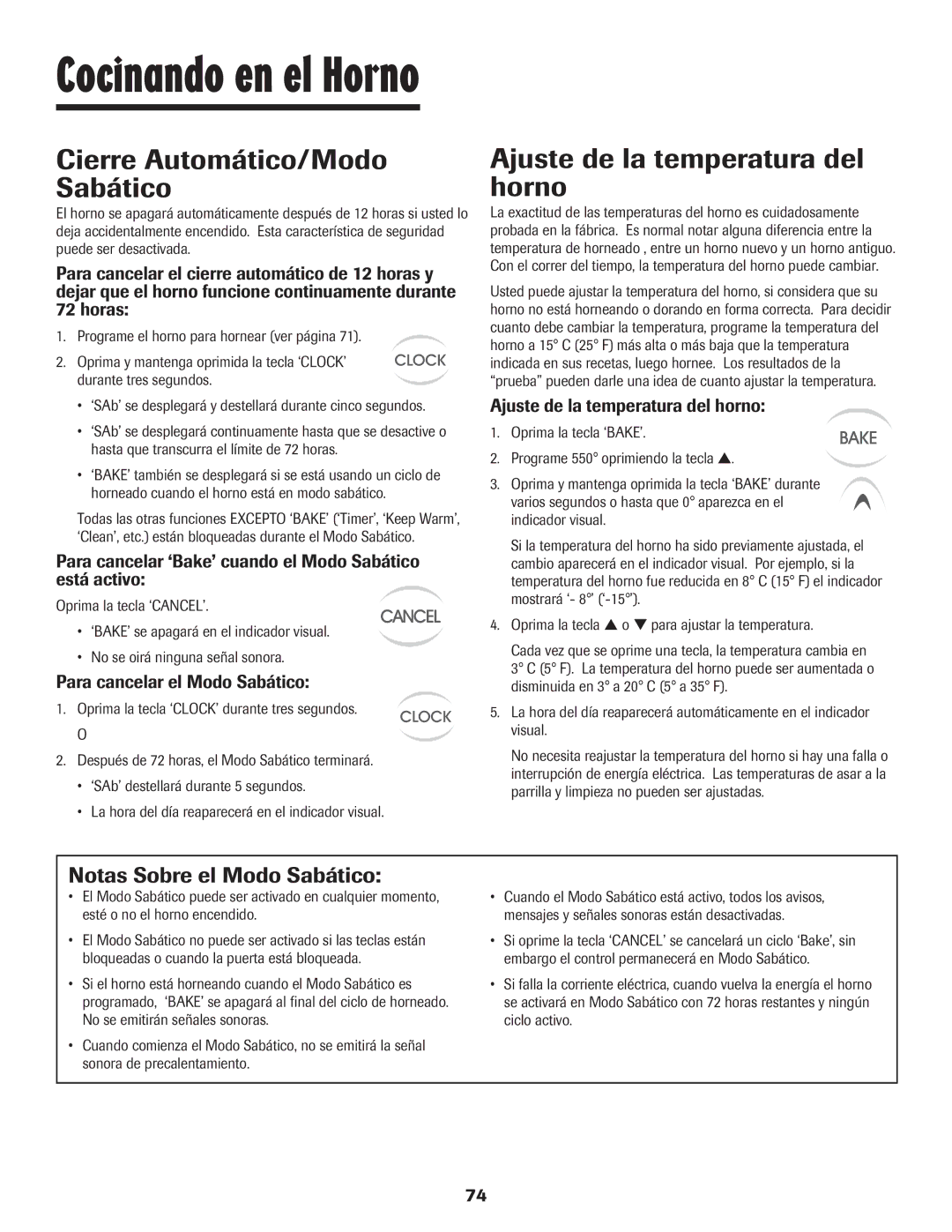 Maytag 8113P448-60 Cierre Automático/Modo Sabático, Ajuste de la temperatura del horno, Notas Sobre el Modo Sabático 