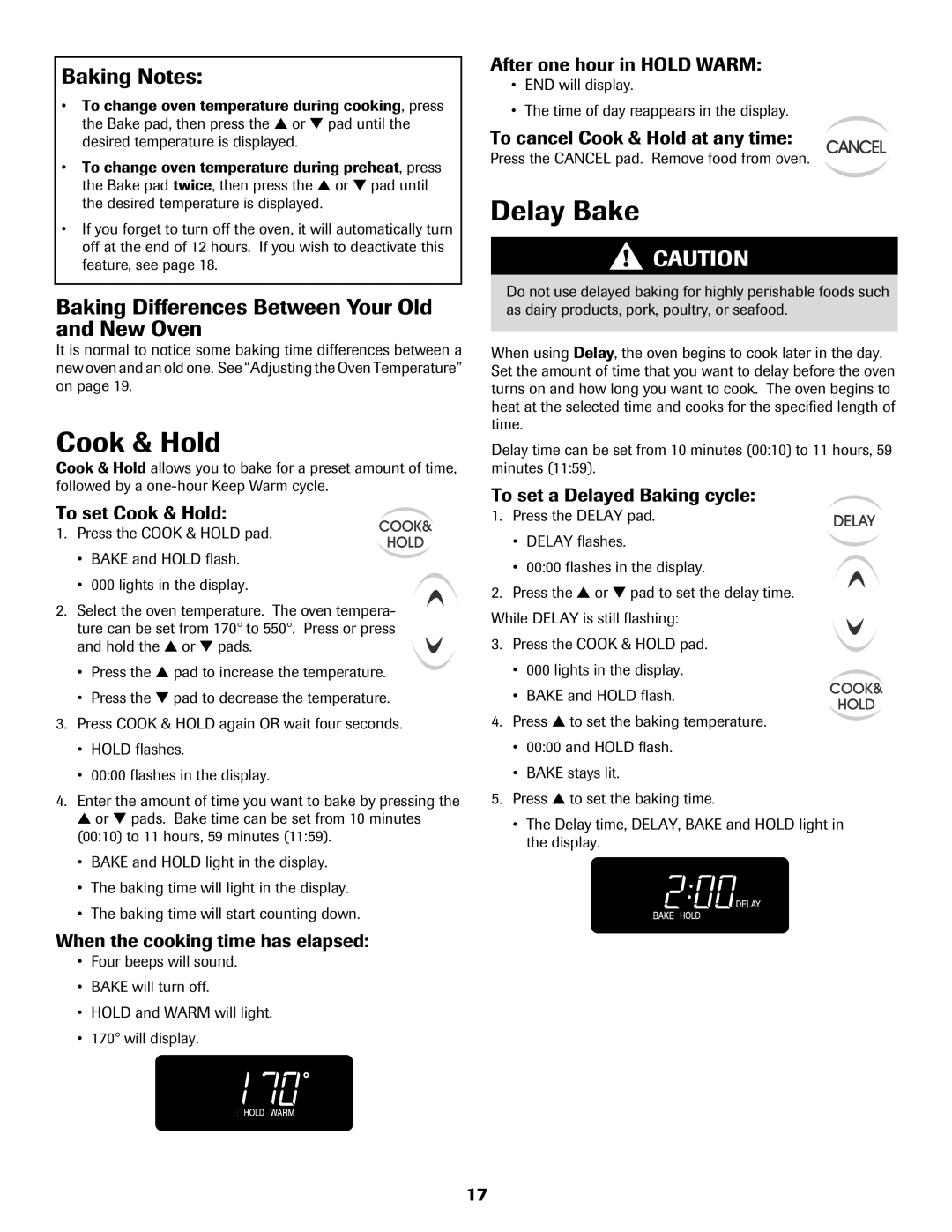 Maytag 8113P560-60 Cook & Hold, Delay Bake, Baking Notes, Baking Differences Between Your Old and New Oven 