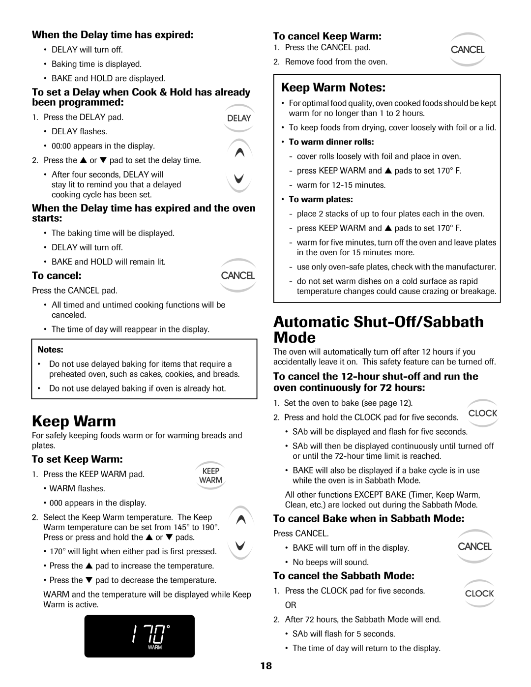 Maytag 8113P560-60 important safety instructions Automatic Shut-Off/Sabbath Mode, Keep Warm Notes 