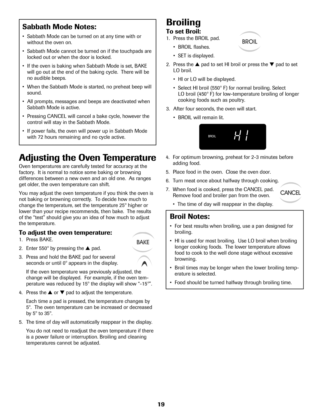 Maytag 8113P560-60 important safety instructions Broiling, Adjusting the Oven Temperature, Sabbath Mode Notes, Broil Notes 