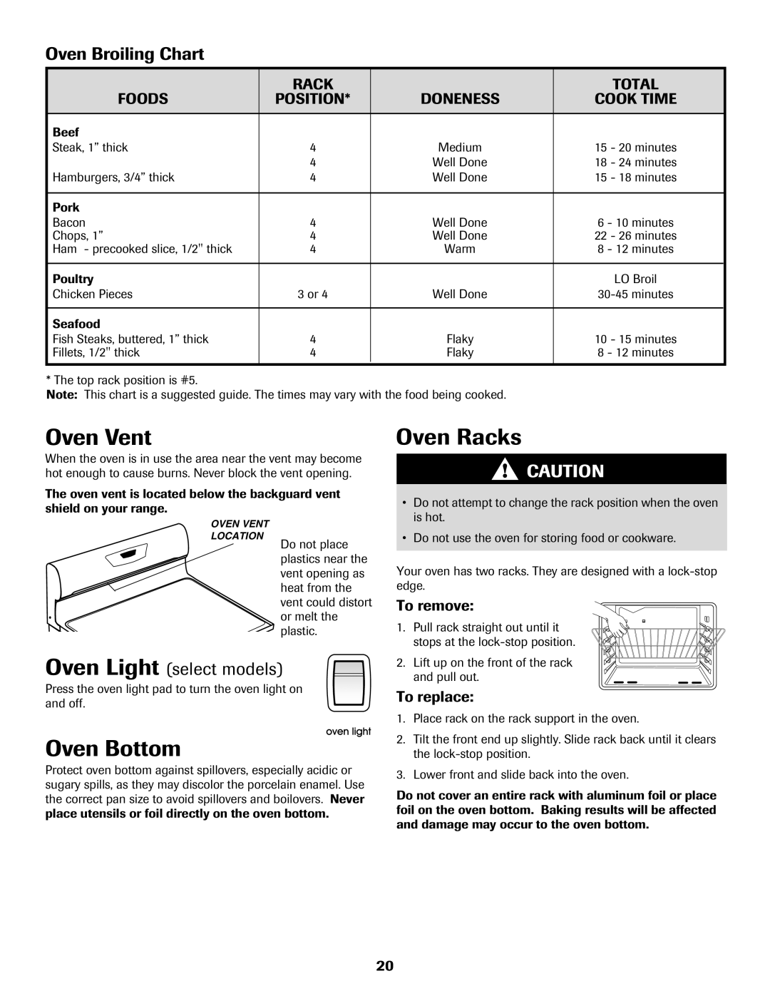 Maytag 8113P560-60 important safety instructions Oven Vent, Oven Racks, Oven Broiling Chart 