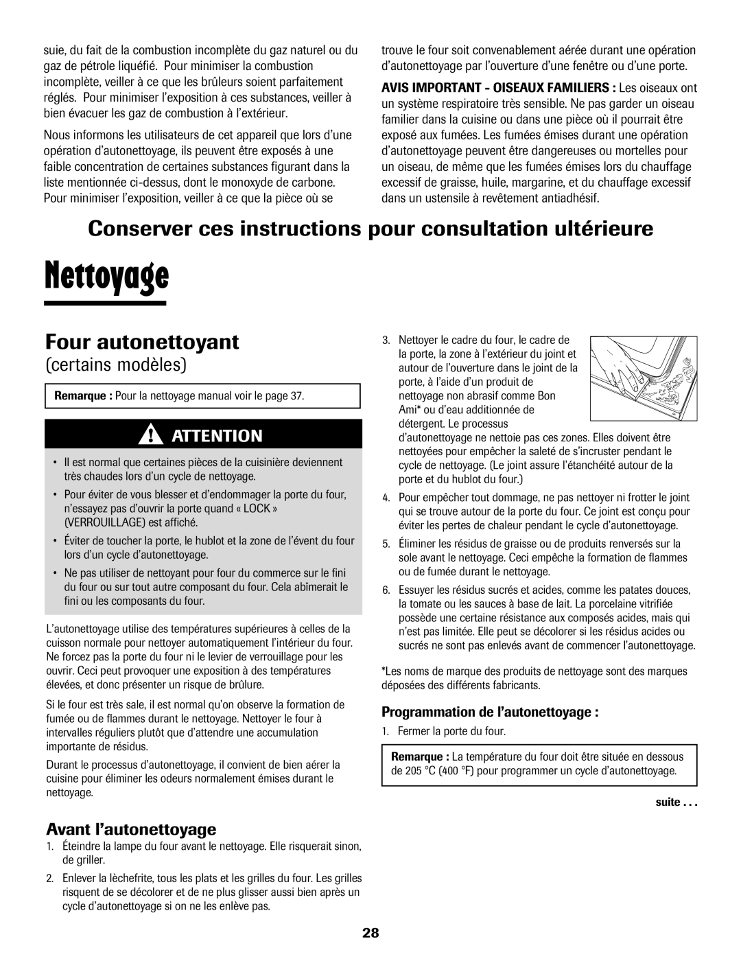 Maytag 8113P560-60 Nettoyage, Conserver ces instructions pour consultation ultérieure, Avant l’autonettoyage 