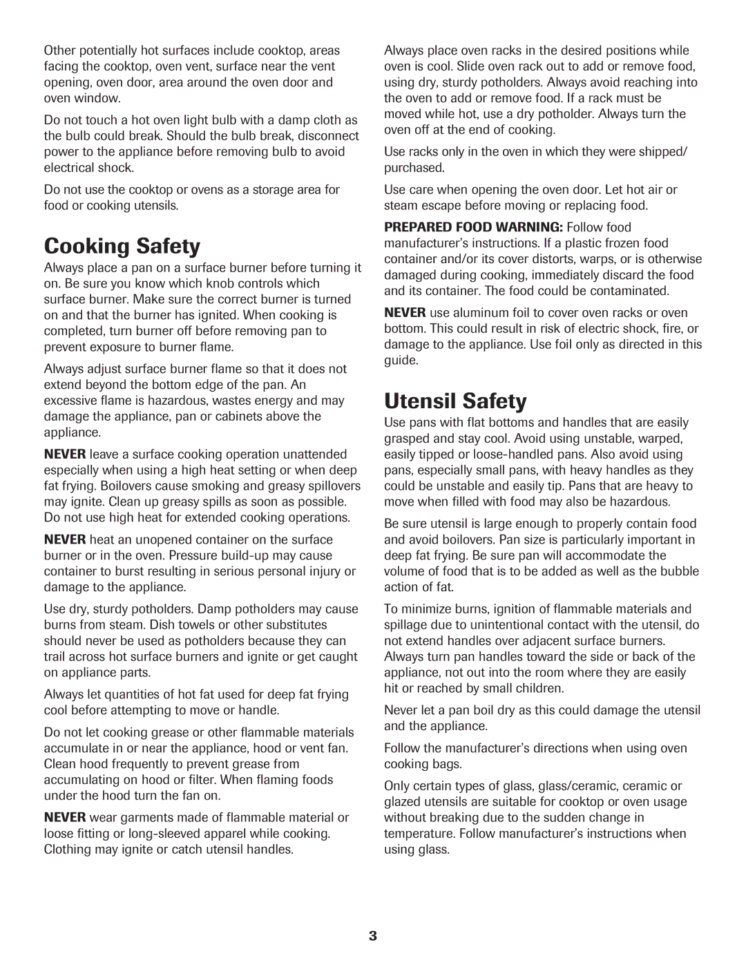 Maytag 8113P560-60 important safety instructions Cooking Safety, Utensil Safety 