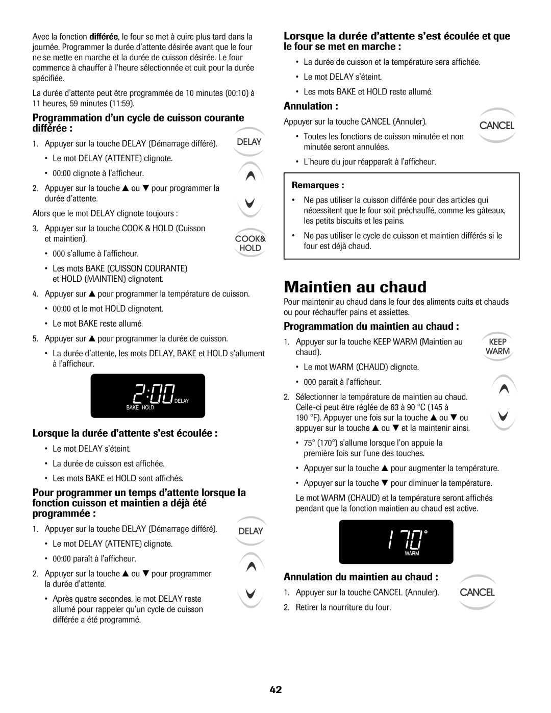 Maytag 8113P560-60 important safety instructions Maintien au chaud 