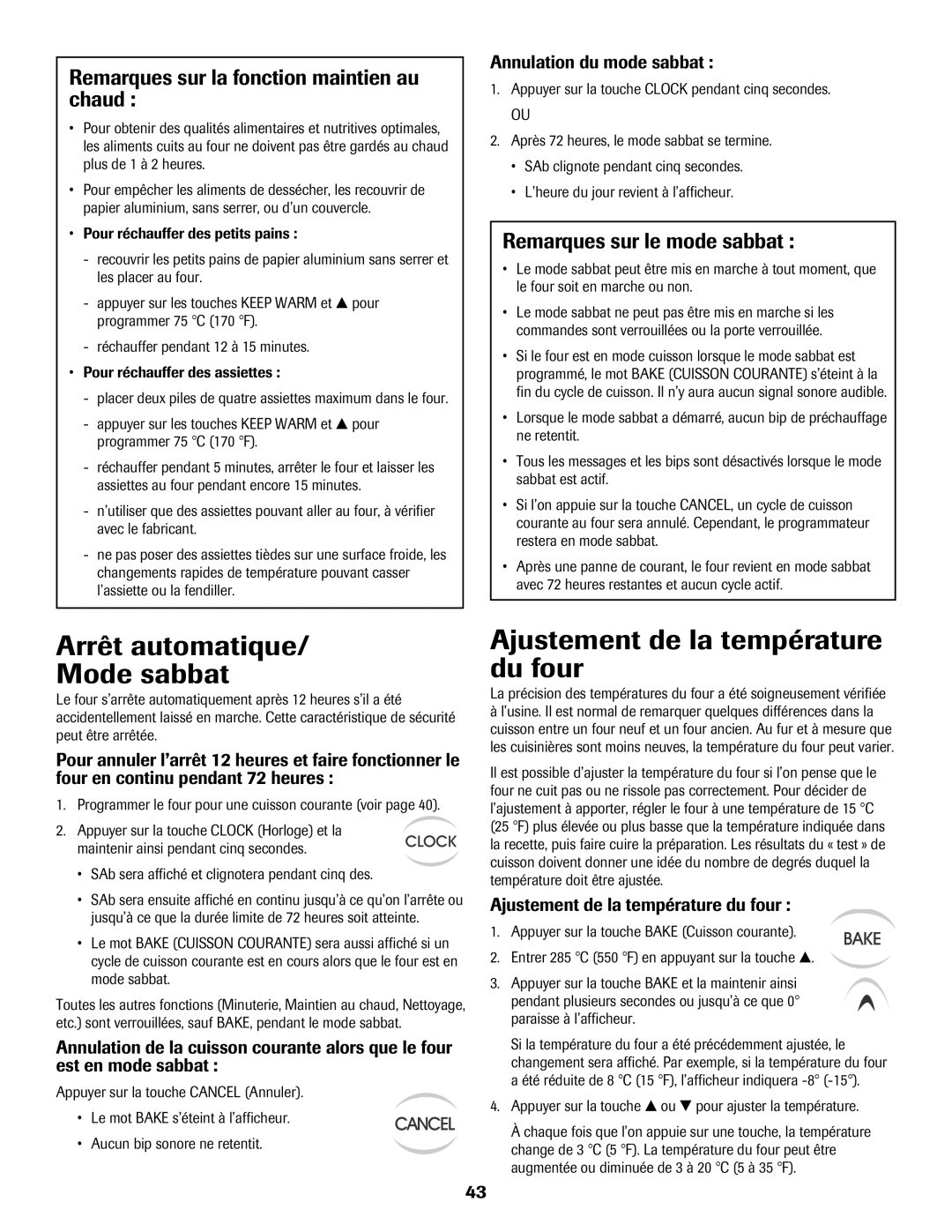 Maytag 8113P560-60 Arrêt automatique Mode sabbat, Ajustement de la température du four, Remarques sur le mode sabbat 