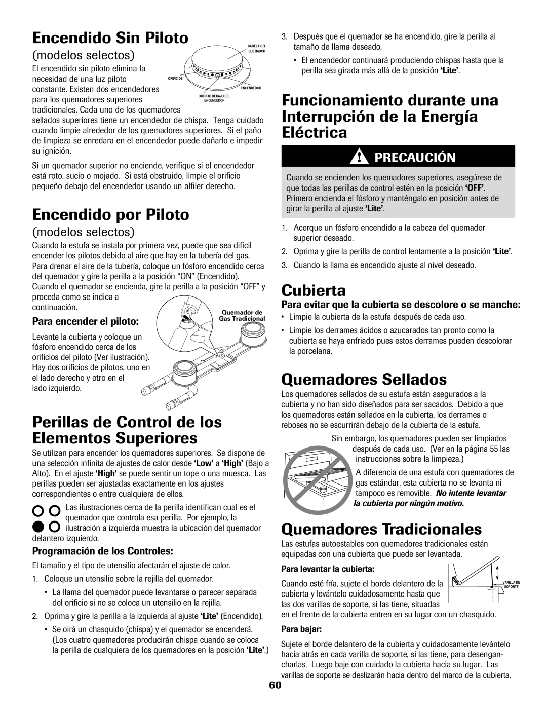 Maytag 8113P560-60 Encendido Sin Piloto, Encendido por Piloto, Cubierta, Quemadores Sellados, Quemadores Tradicionales 