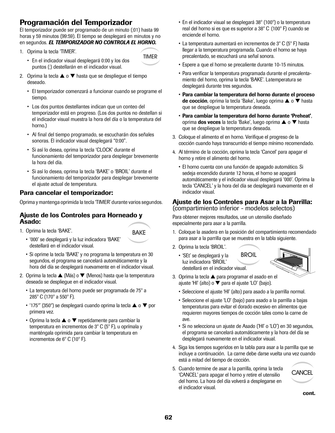 Maytag 8113P560-60 important safety instructions Programación del Temporizador, Para cancelar el temporizador 