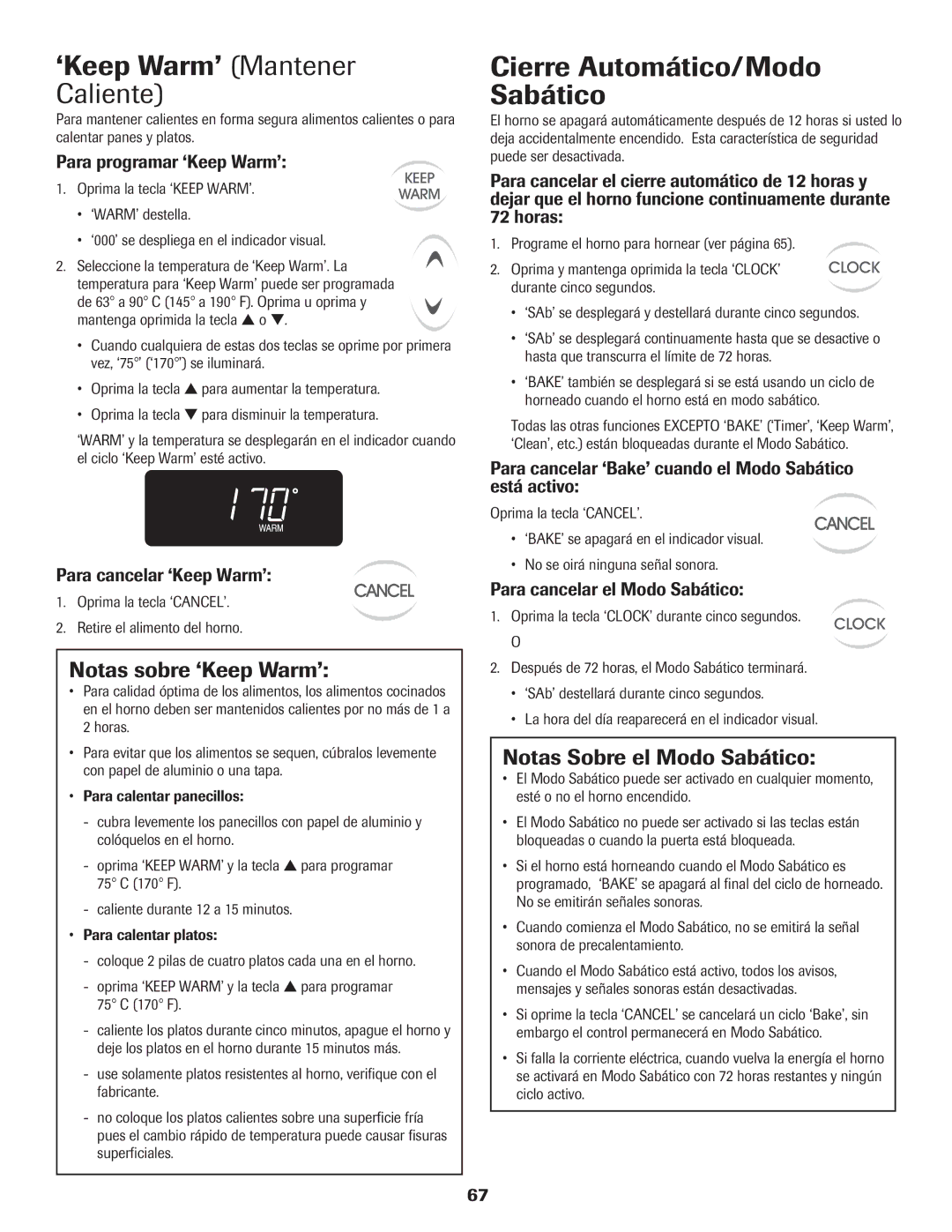 Maytag 8113P560-60 ‘Keep Warm’ Mantener Caliente, Cierre Automático/Modo Sabático, Notas sobre ‘Keep Warm’ 