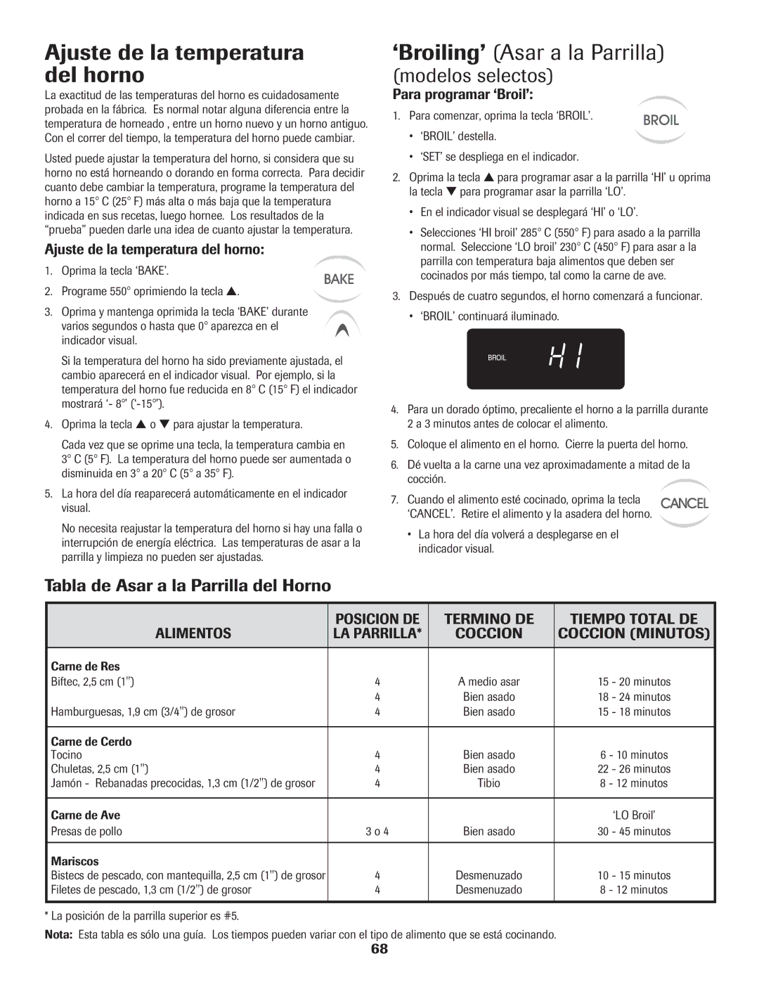 Maytag 8113P560-60 Ajuste de la temperatura del horno, ‘Broiling’ Asar a la Parrilla, Para programar ‘Broil’ 