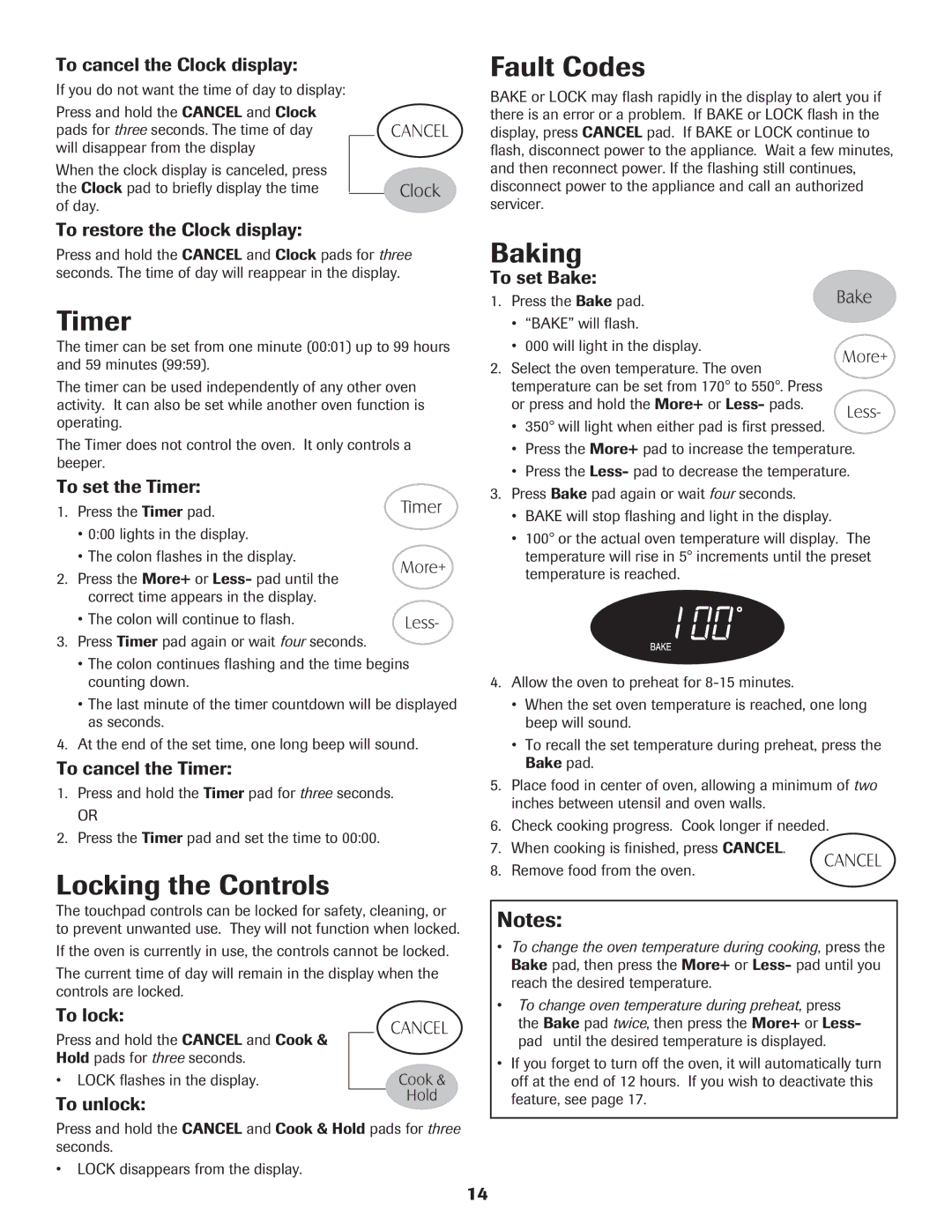 Maytag 8113P574-60 important safety instructions Timer, Locking the Controls, Fault Codes, Baking 