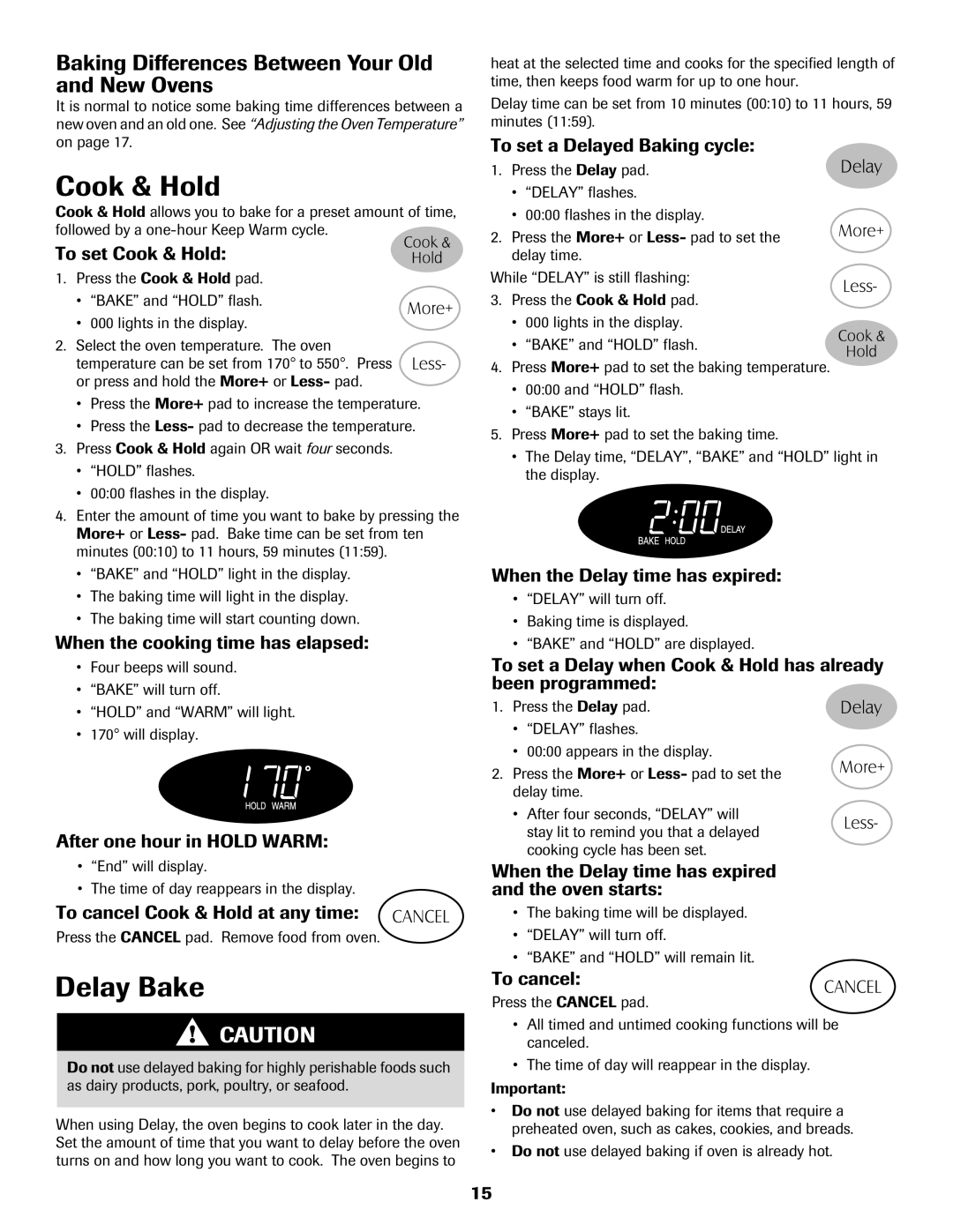 Maytag 8113P574-60 important safety instructions Cook & Hold, Delay Bake, Baking Differences Between Your Old and New Ovens 