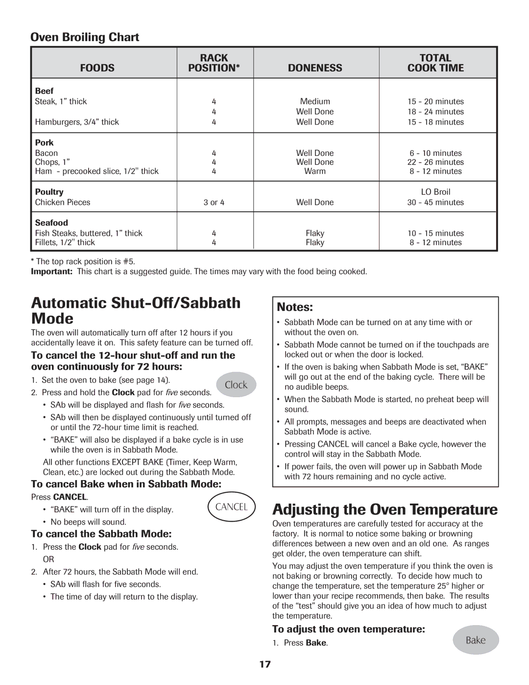 Maytag 8113P574-60 Automatic Shut-Off/Sabbath Mode, Adjusting the Oven Temperature, Oven Broiling Chart 